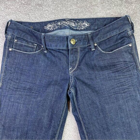 Express Jeans Women’s 26X31 Blue Bootcut Slim Fit Low Rise Dark Denim Stretch - Picture 2 of 13